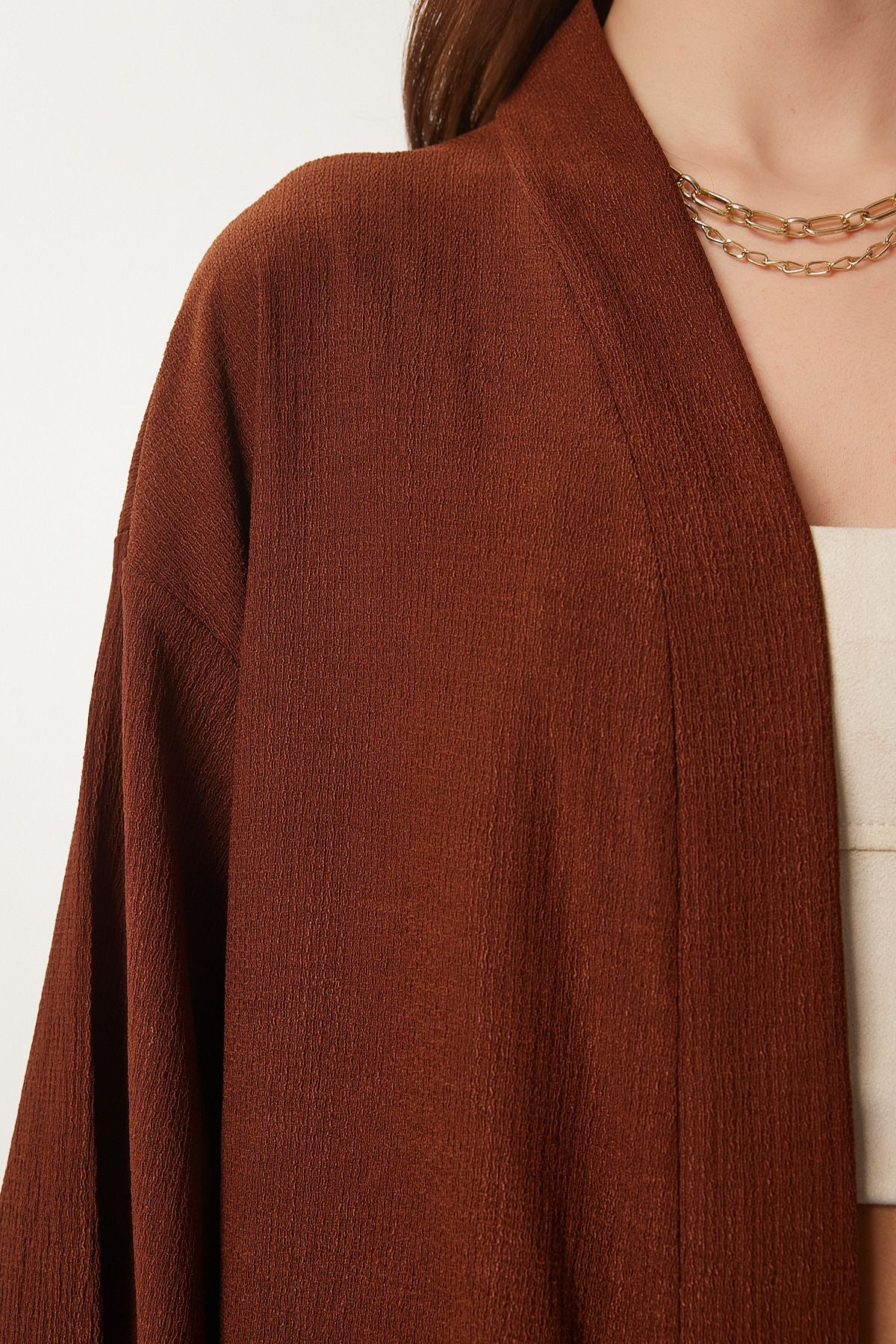 Kahverengi Kimono Pantolon Örme Takımı BY00050