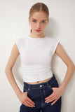 Beyaz Büzgülü Sandy Crop Bluz AN00229