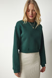 Zümrüt Yeşili Şardonlu Crop Sweatshirt UB00178