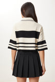 Krem Siyah Çizgili Crop Triko Kazak MX00242