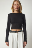 Siyah Arkası Açık Örme Crop Bluz TO00104