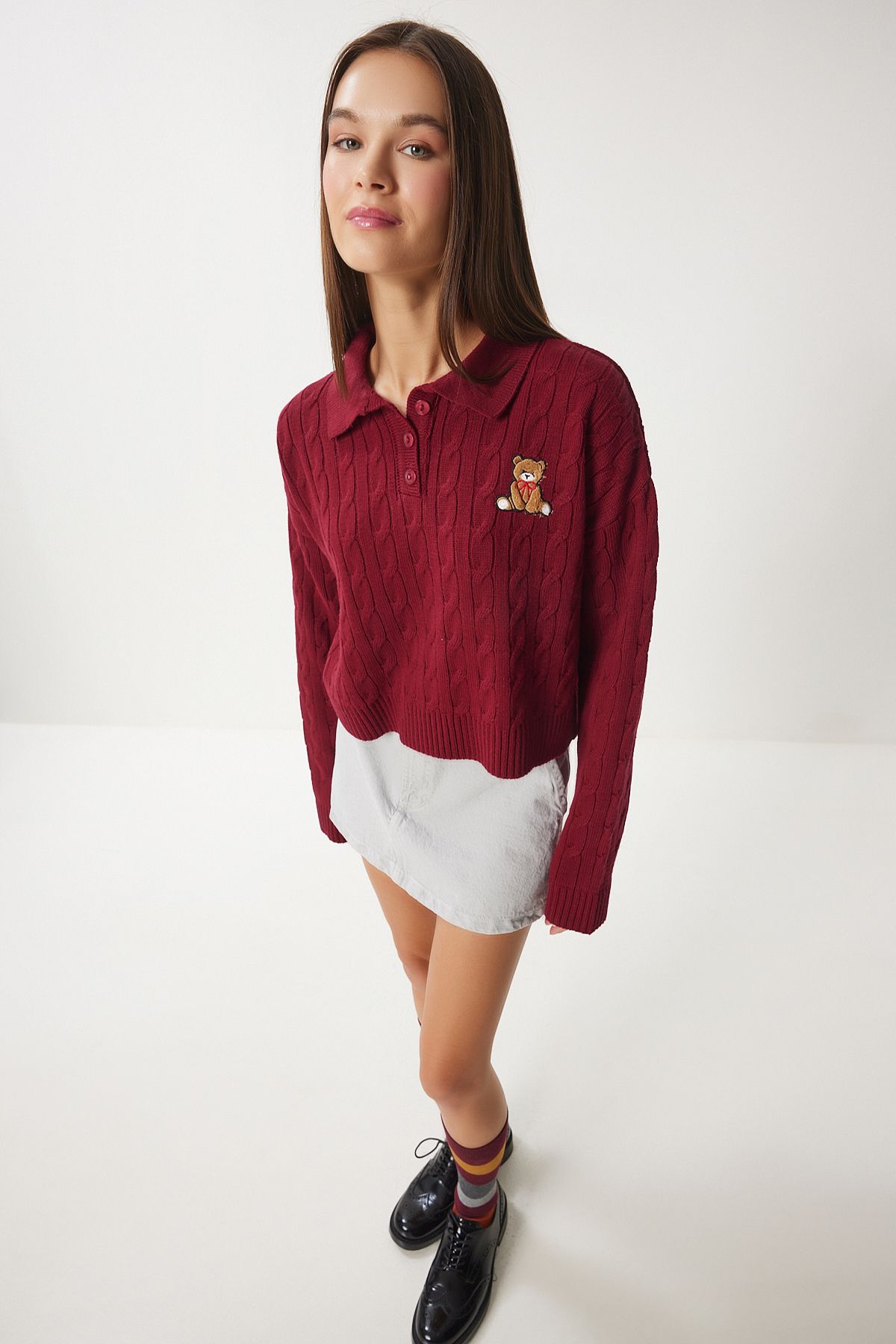Bordo Motifli Triko Kazak ZH00043