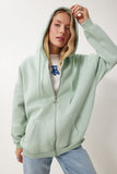 Su Yeşili Kapüşonlu Fermuarlı Oversize Sweatshirt UB00124