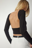 Siyah Arkası Açık Örme Crop Bluz TO00104