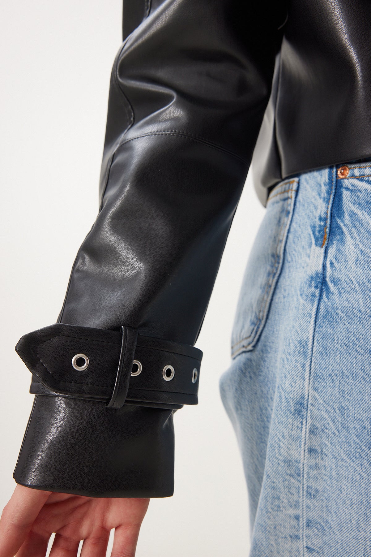 Siyah Oversize Suni Deri Ceket OH00059