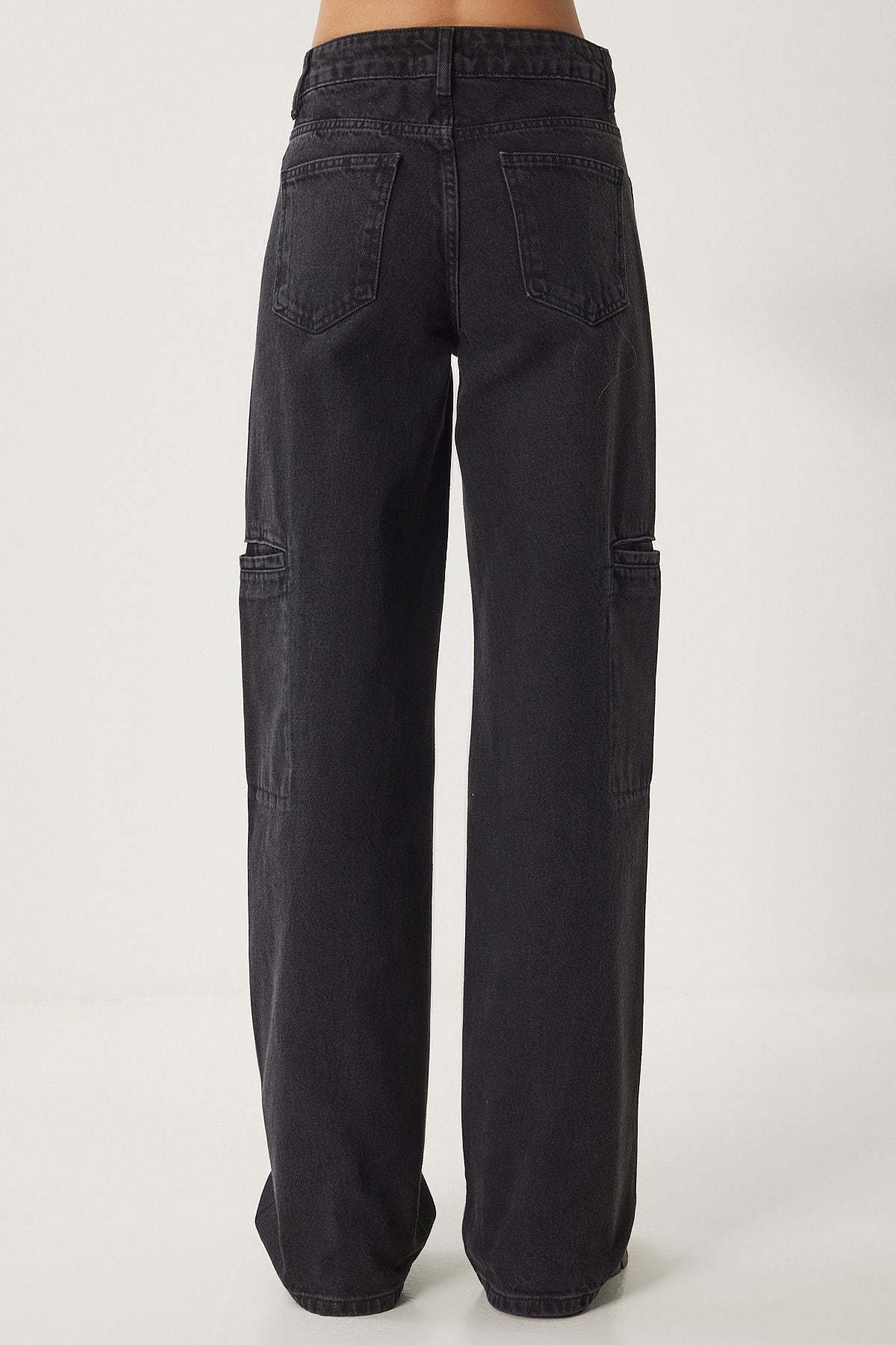 Siyah Geniş Paça Kargo Jean FN03184