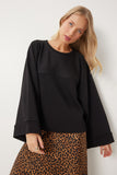 Siyah Geniş Kol Oversize Örme Sweatshirt  FN03334