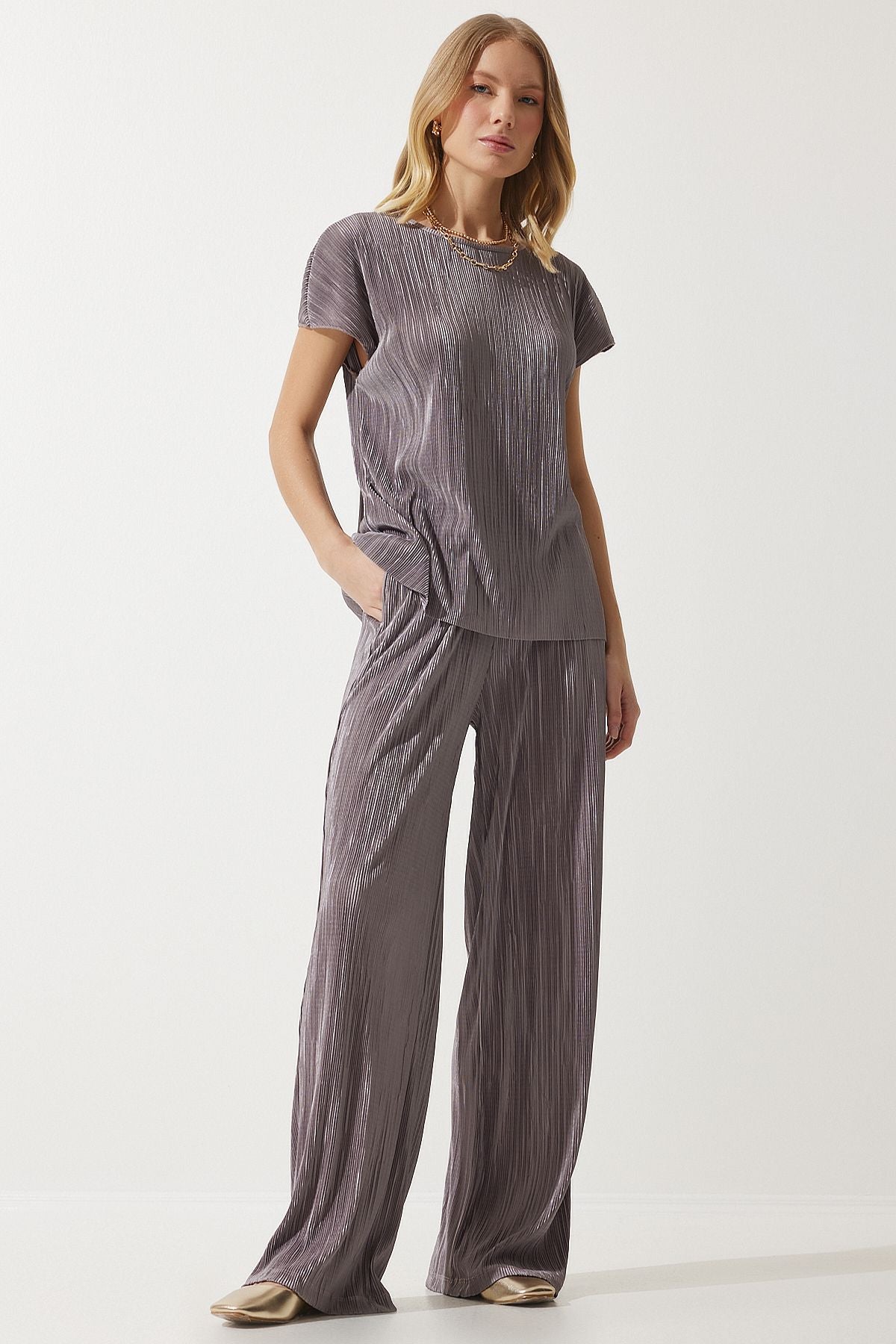 Vizon Piliseli Rahat Bluz Pantolon Takım MC00283