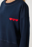 Lacivert Kalp Nakışlı Şardonlu Sweatshirt DP00216