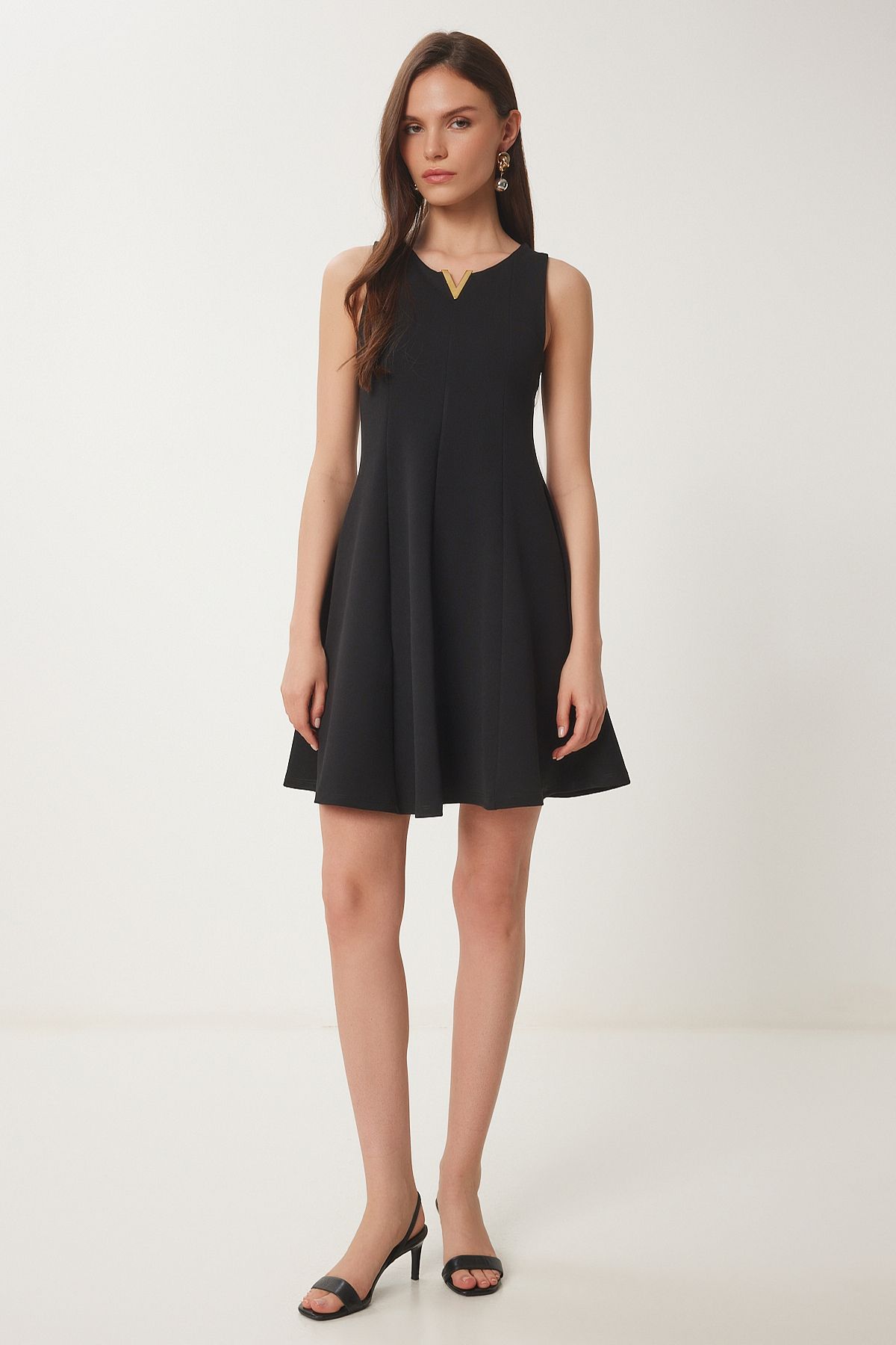Siyah Volanlı Mini Örme Elbise ZV00296