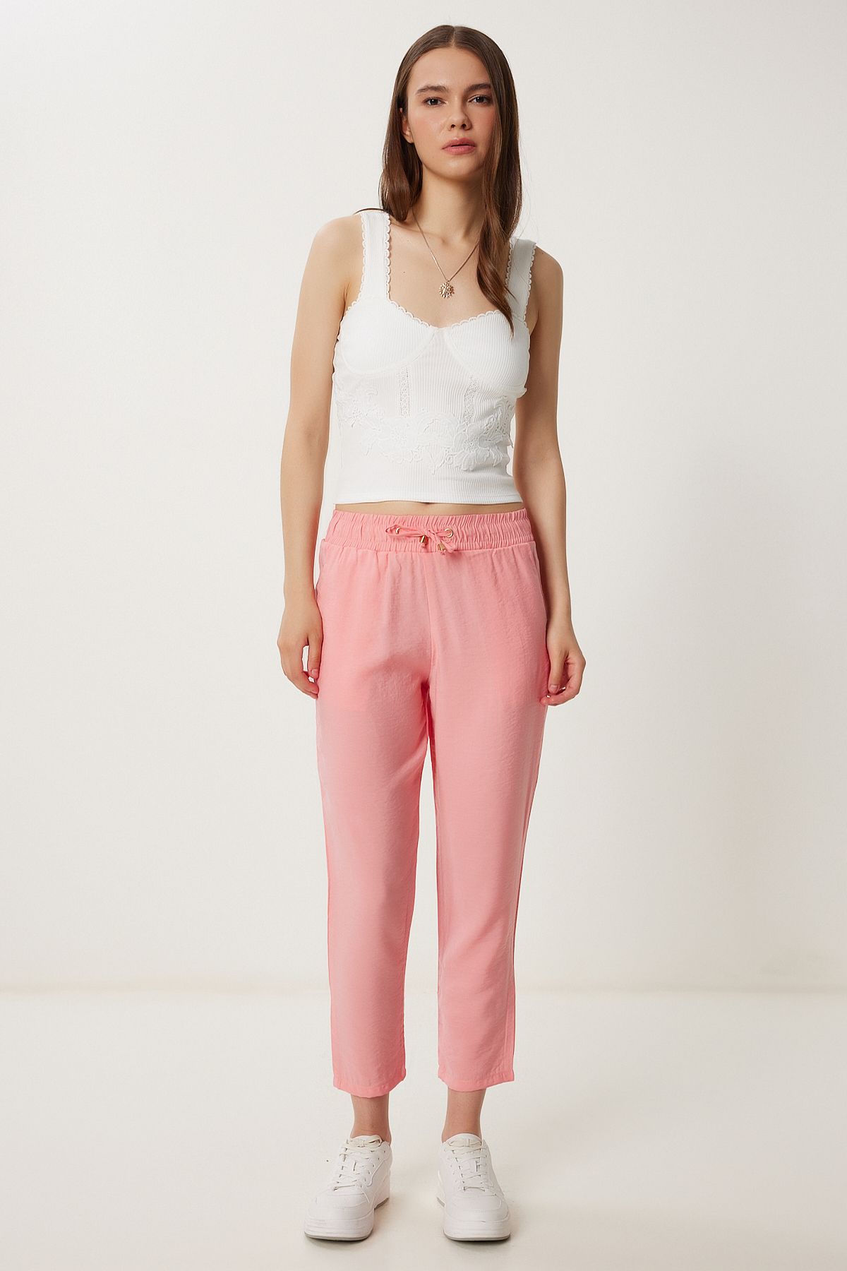 Pembe Yazlık Modal Şalvar Pantolon WF00156