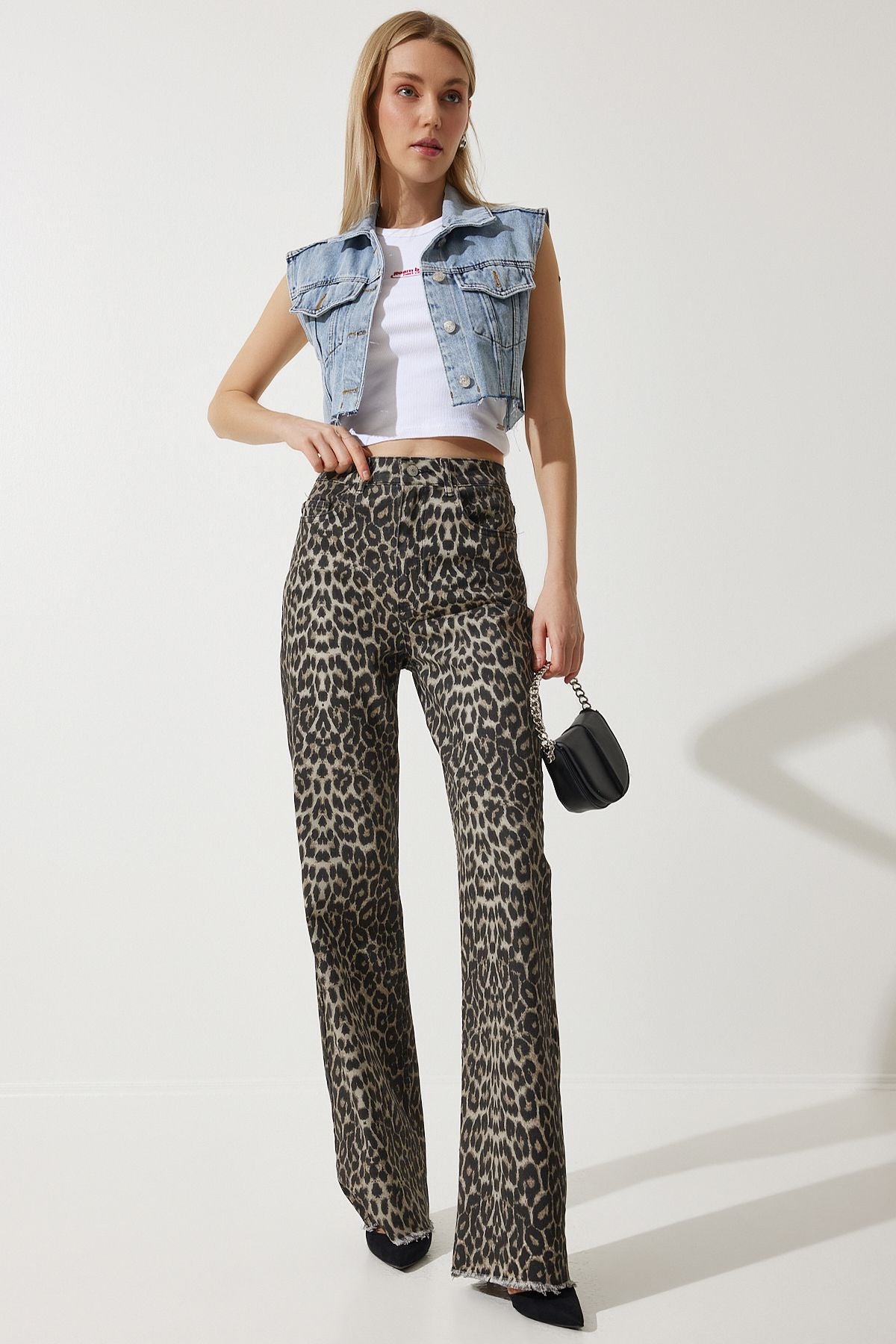 Siyah Bej Leopar Desenli Palazzo Jean VC00002