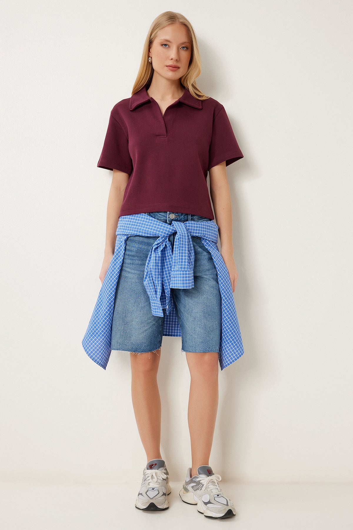 Bordo Polo Yaka Pike Örme T-Shirt DP00254