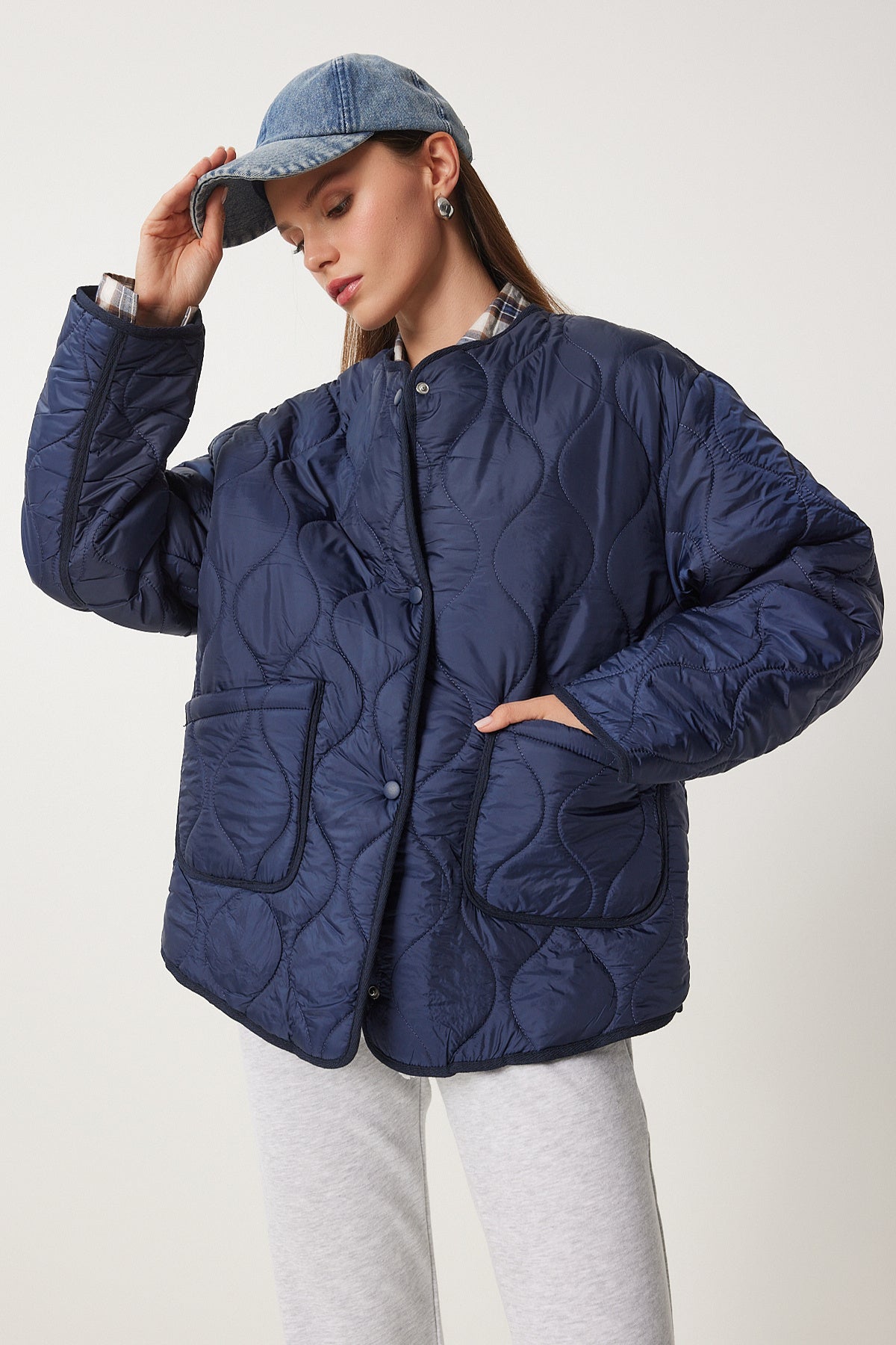 Lacivert Cepli Oversize Kapitone Mont DZ00098