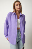 Lila Oversize Keten Ayrobin Gömlek DD01222