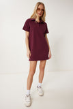 Bordo Polo Yaka Pike Örme Mini Elbise DP00253