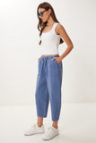 İndigo Mavi Capri Rahat Gabardin Pantolon GP00019