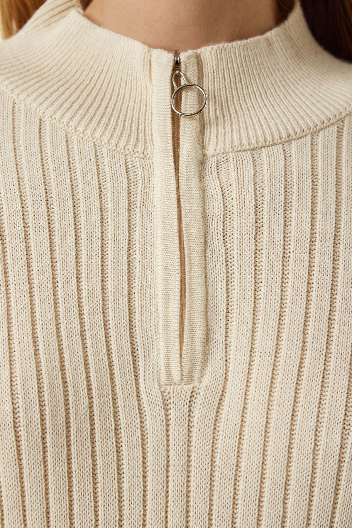 Krem Fitilli Oversize Triko Elbise DD01251