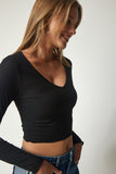 Siyah V Yaka Crop Örme Bluz UB00201