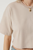 Bej %100 Pamuk Oversize Crop Örme T-Shirt BP00164