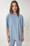 Mavi Oversize Örme T-Shirt Pantolon Takım FN03452