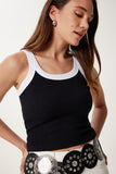 Siyah Beyaz 2’li Paket Kontrast Renkli Crop Fitilli Atlet US00973