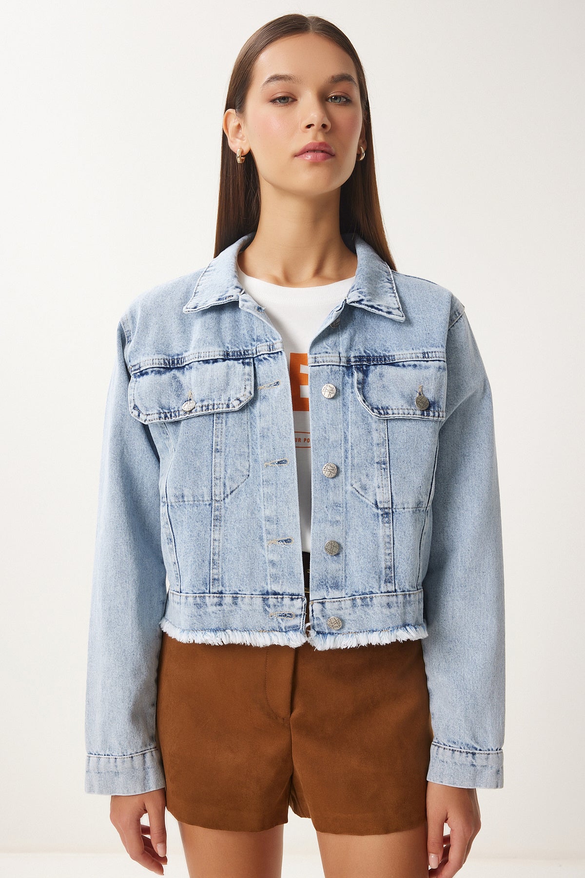 Açık Mavi Püskül Detaylı Denim Ceket AN00218