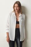Beyaz Oversize Keten Ayrobin Gömlek DD01222