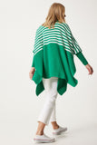 Yeşil Çizgili Yandan Yırtmaçlı Oversize Panço Kazak DD01336
