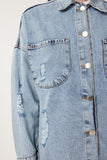 Açık Mavi Sökük Detaylı Basklı Oversize Denim Ceket SA00041