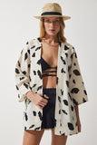 Bej Siyah Desenli Keten Viskon Kimono BH00381
