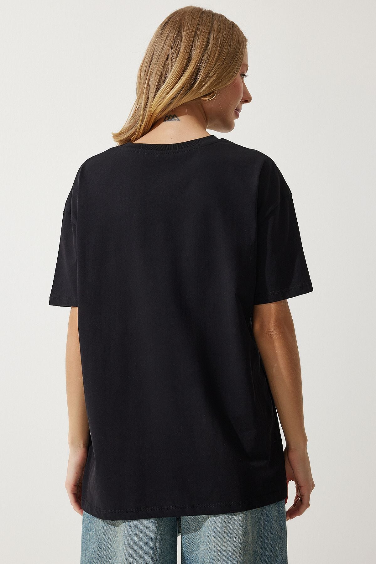 Siyah Bol Basic Pamuklu T-Shirt BP00151