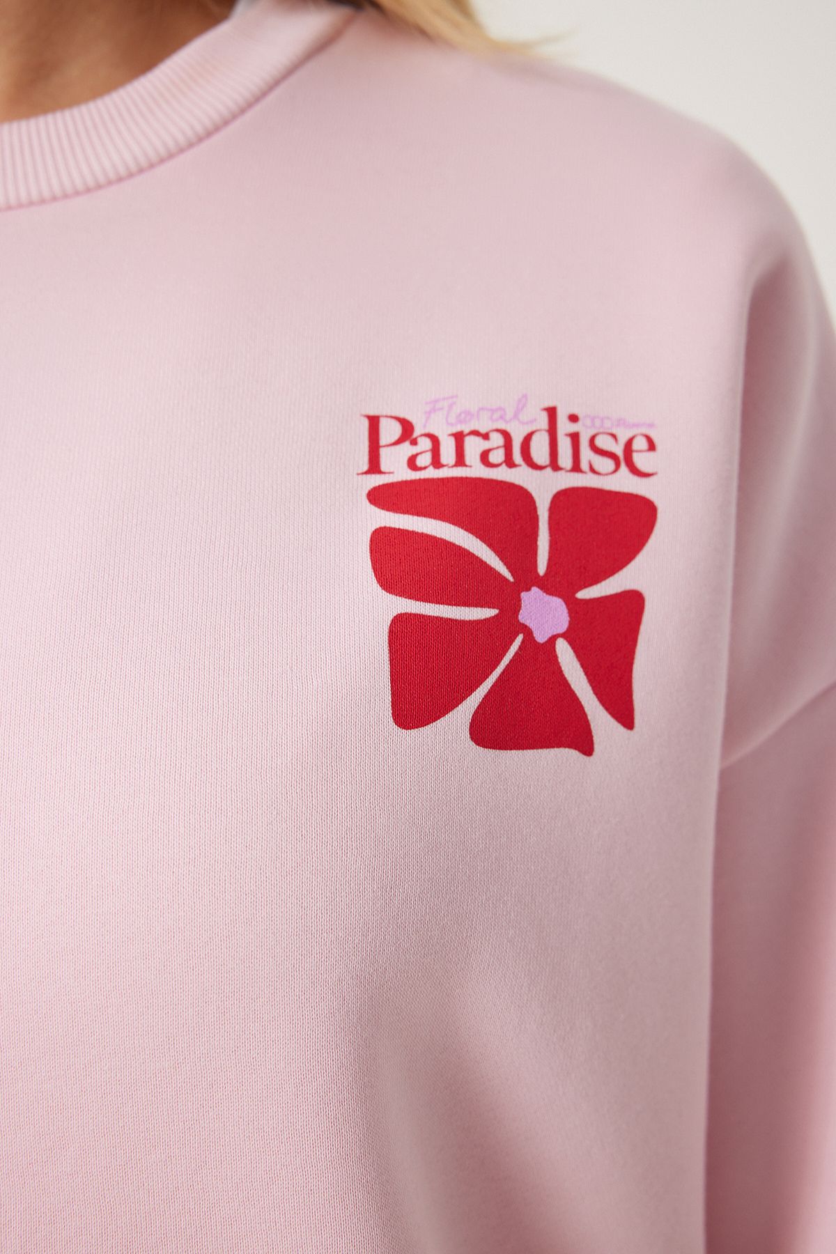 Pembe Baskılı Şardonlu Örme Sweatshirt BF00099