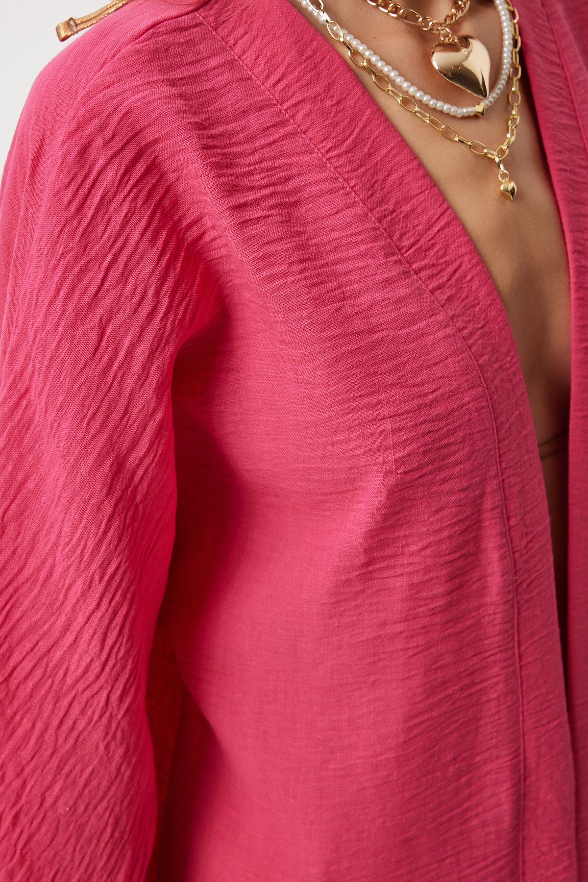 Pembe Yazlık Ayrobin Kimono Şort Takım WF00074