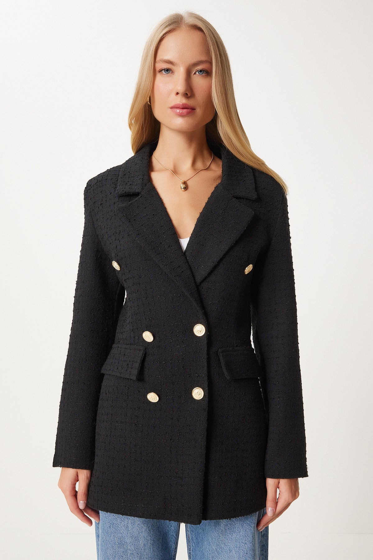 Siyah Düğmeli Blazer Tüvit Ceket WF00004