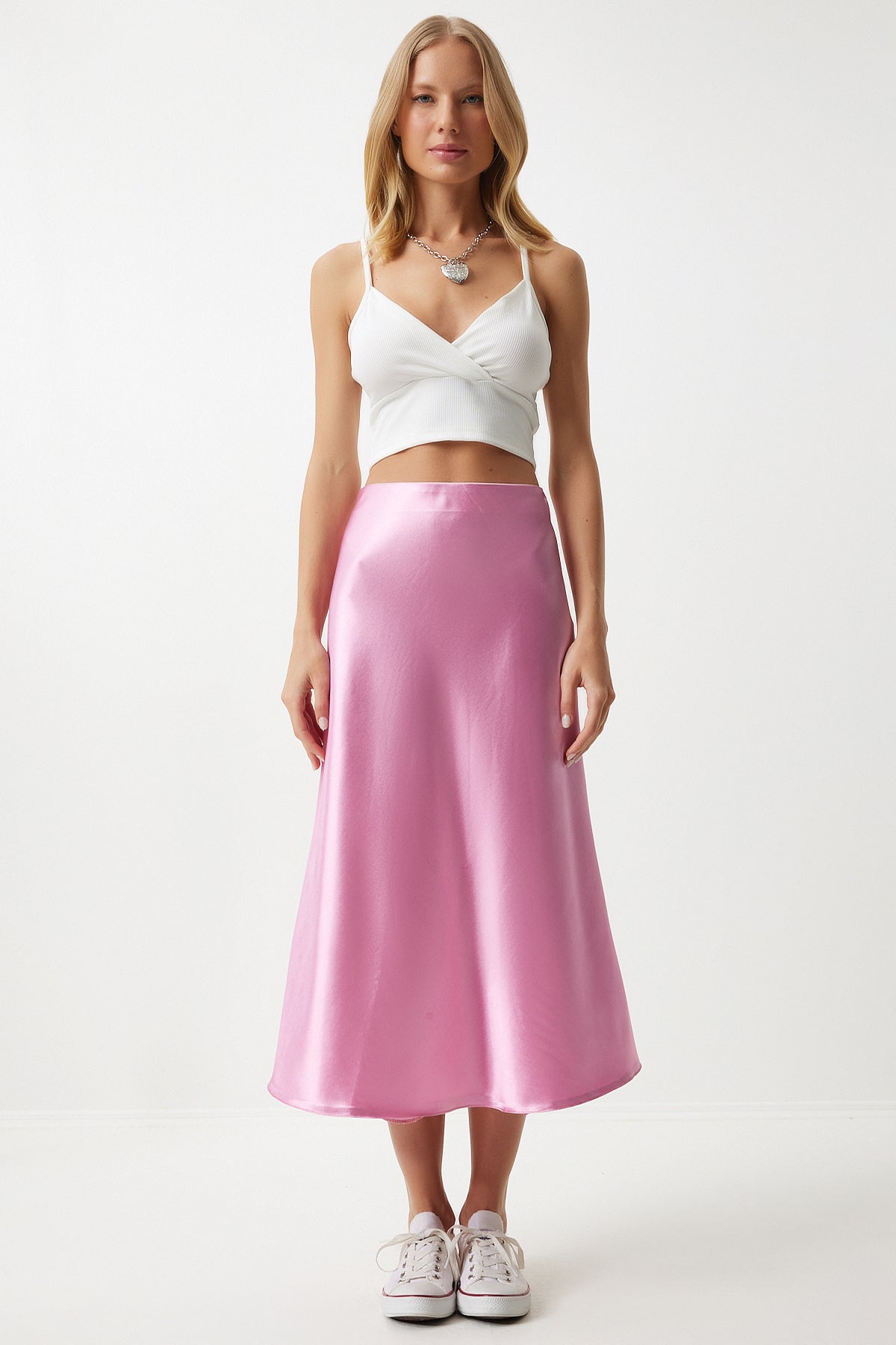Pembe Saten Yüzeyli Etek DD01144