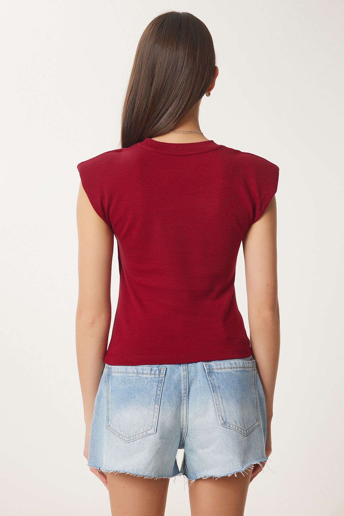 Bordo Vatkalı Asimetrik Örme Bluz CR00480