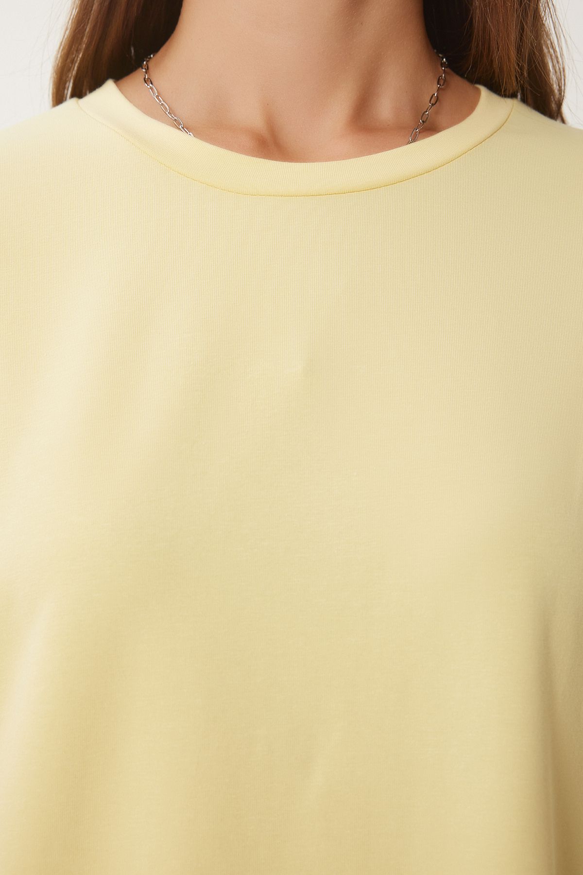 Sarı Basic Oversize Örme T-Shirt HW00007