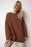 Kahverengi Şardonlu Oversize Örme Sweatshirt NJ00131