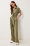 Haki Keten Crop Gömlek Pantolon Takım BV00149