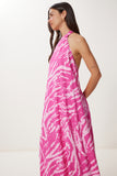 Pembe Halter Yaka Desenli Yazlık Viskon Elbise FG00042