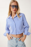 Mavi Çizgili Poplin Crop Gömlek CR00499