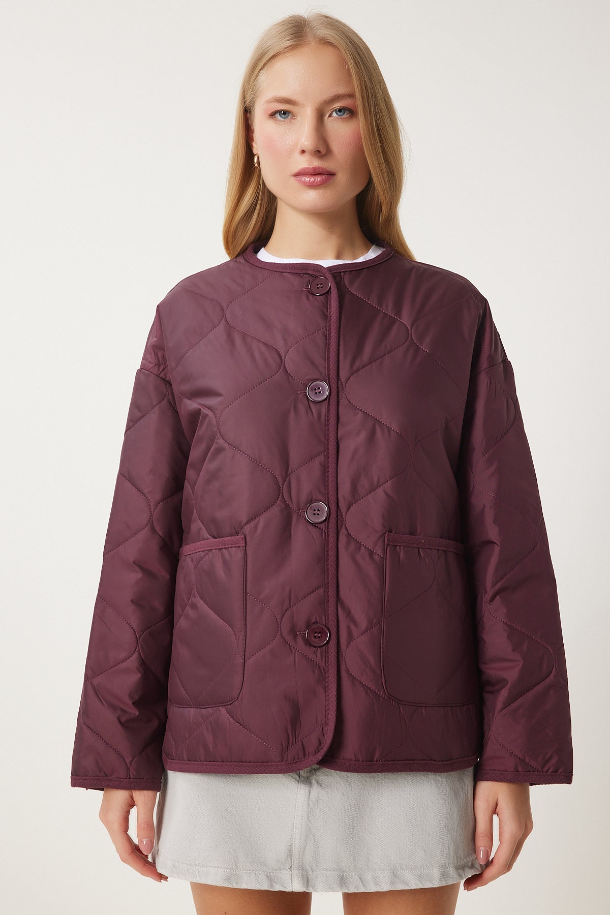 Bordo Geniş Cepli Kapitone Ceket FN03395