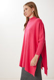 Koyu Pembe Yandan Yırtmaçlı Oversize Panço Kazak YY00005