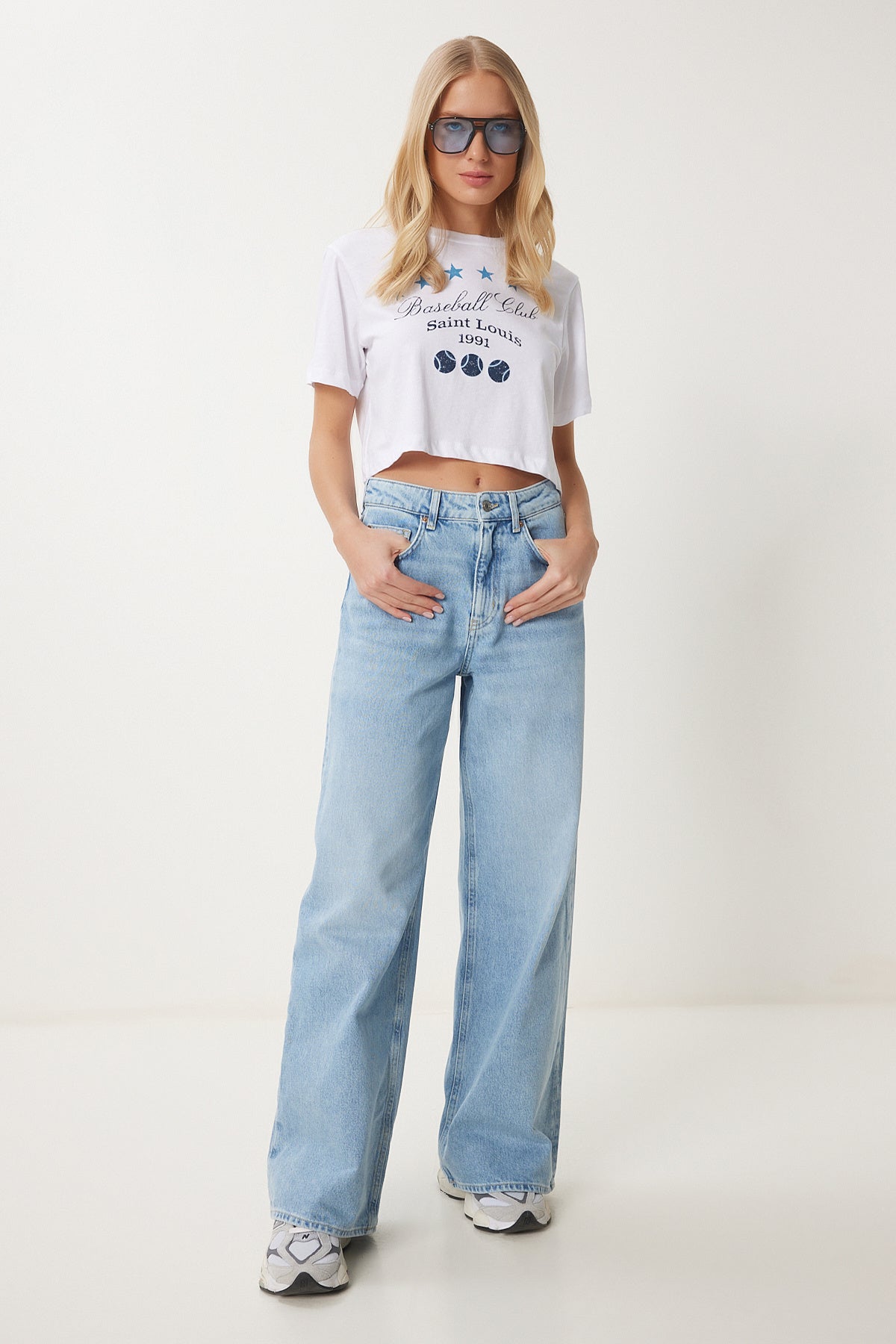 Mavi Yüksek Bel Geniş Paça Jeans UT00028