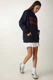 Koyu Lacivert Baskılı Kapüşonlu Şardonlu Sweatshirt OW00012