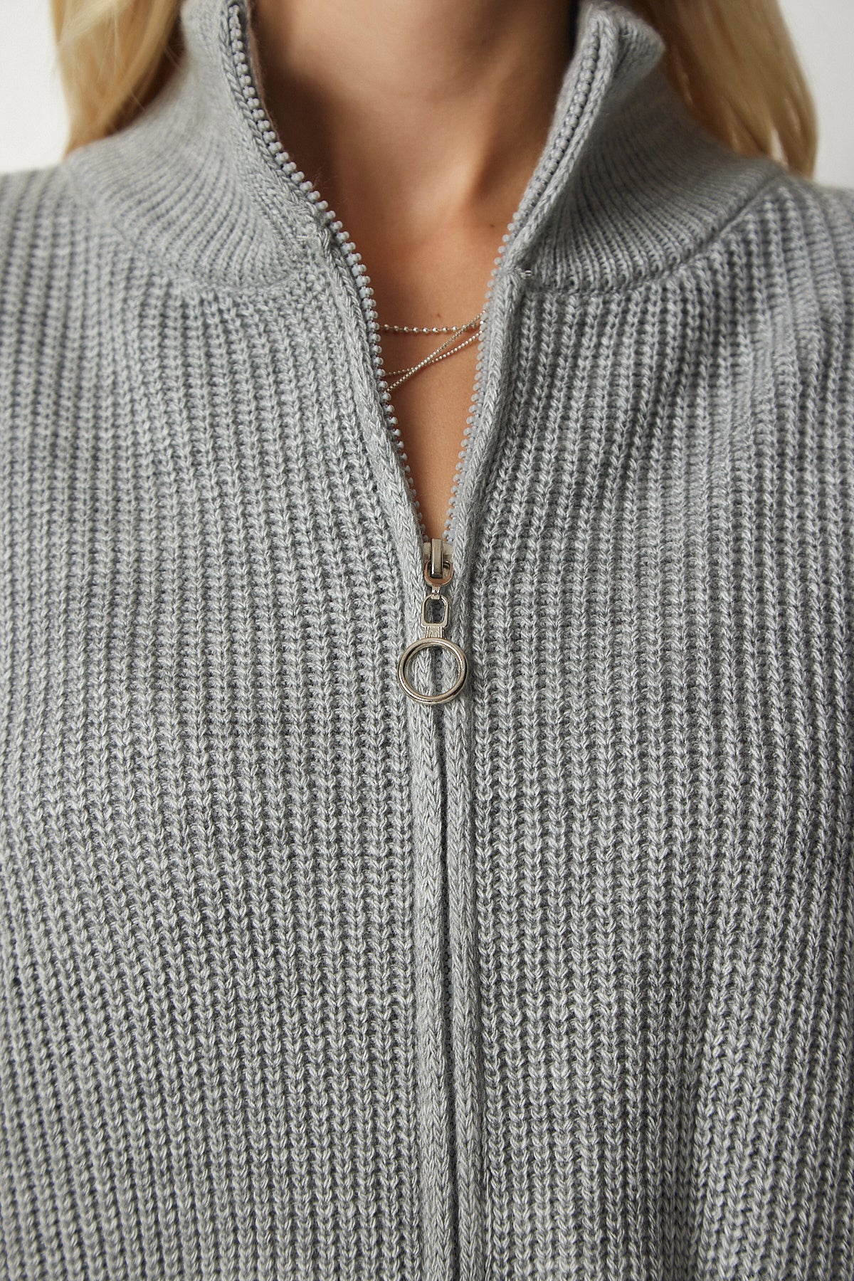 Gri Fermuarlı Triko Hırka YY00172