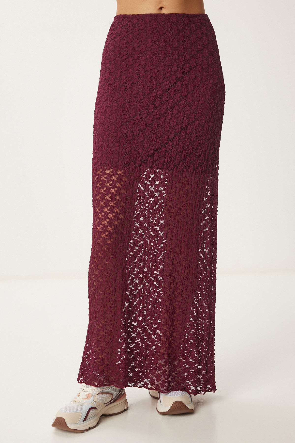 Bordo Astarlı Yazlık Uzun Dantel Etek HF00462