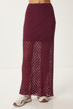 Bordo Astarlı Yazlık Uzun Dantel Etek HF00462