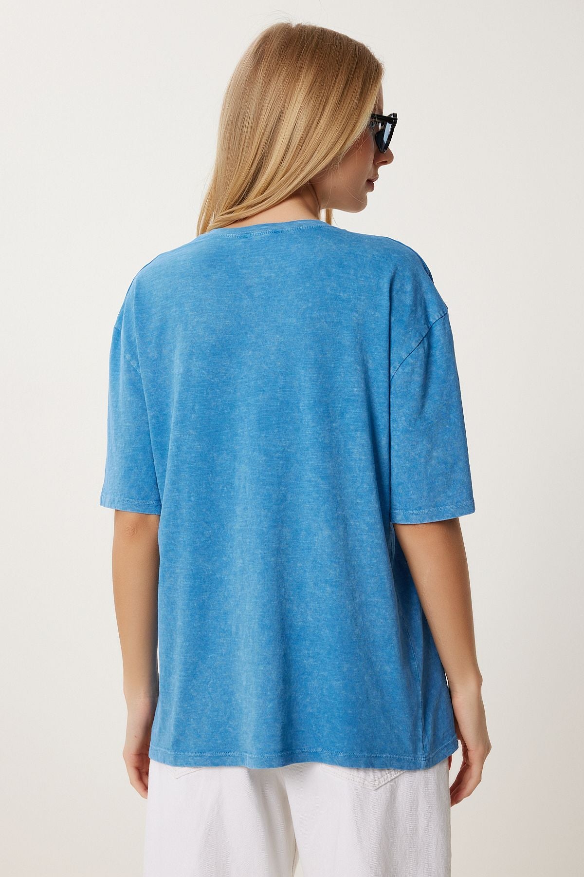Mavi Yıkamalı Basic Örme T-Shirt AN00258